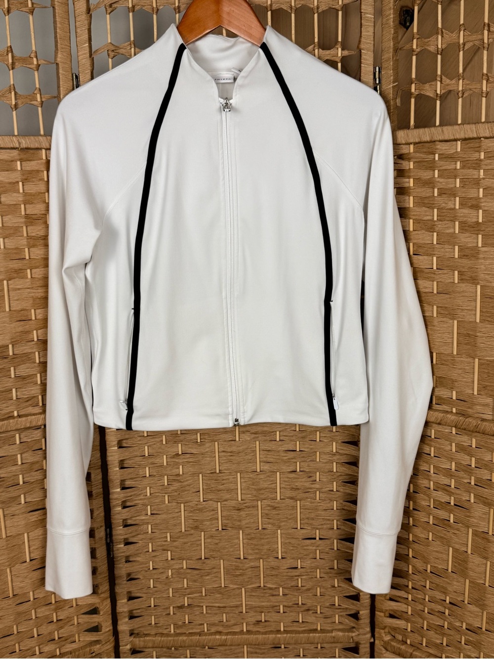 Athleta Salutation Crop Jacket White Black Trim Size Medium